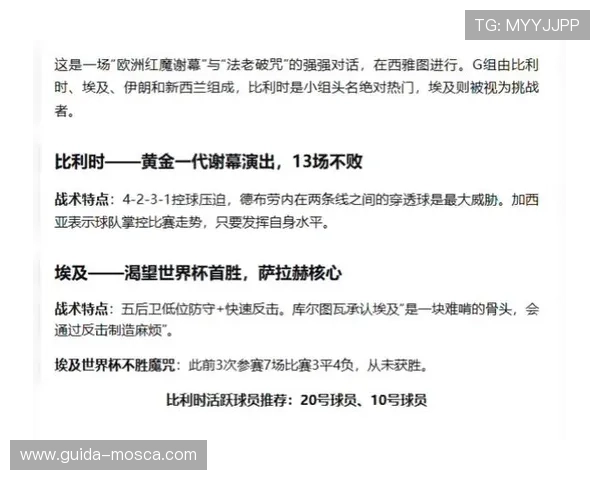世界杯比利时对阵埃及谁更强：详细分析两队实力与比赛前景预测